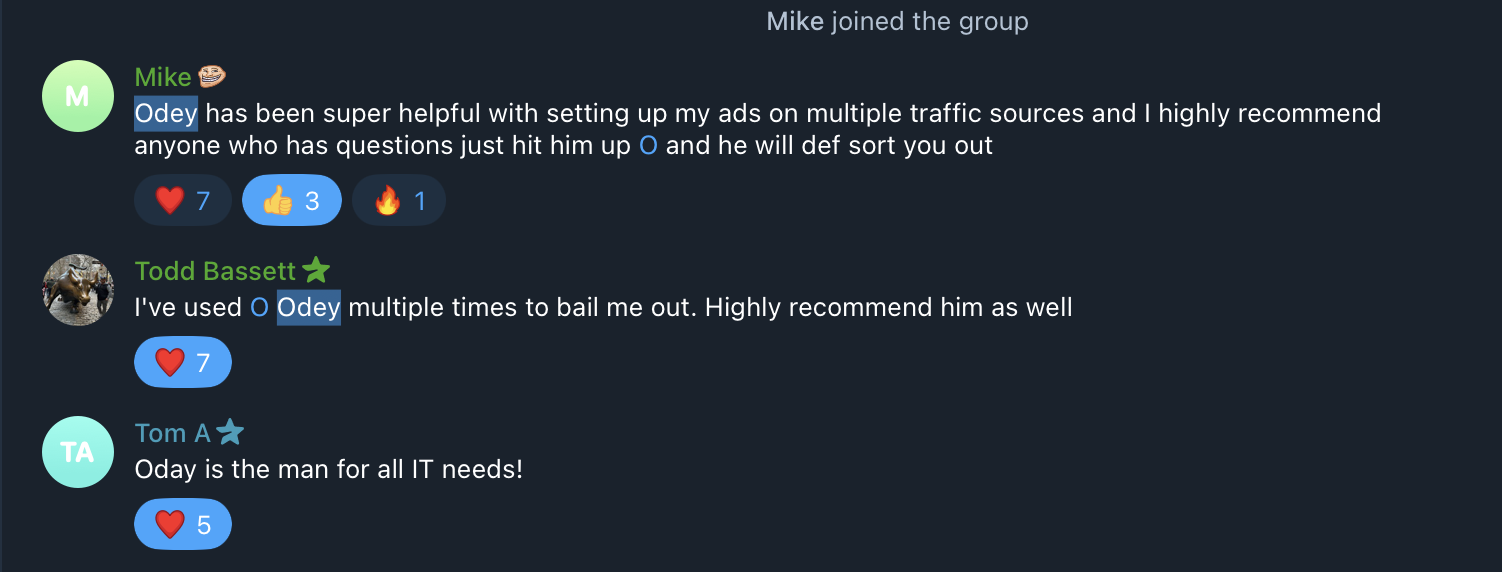 Client testimonial from RedTrack community