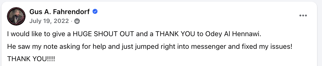 Client testimonial - Gus A. Fahrendorf